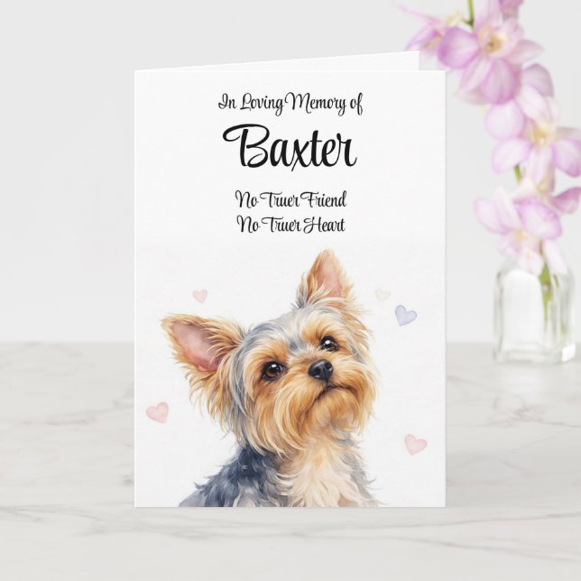 Dog Sympathy Personalized Name Yorkie Breed Card (Orchid)