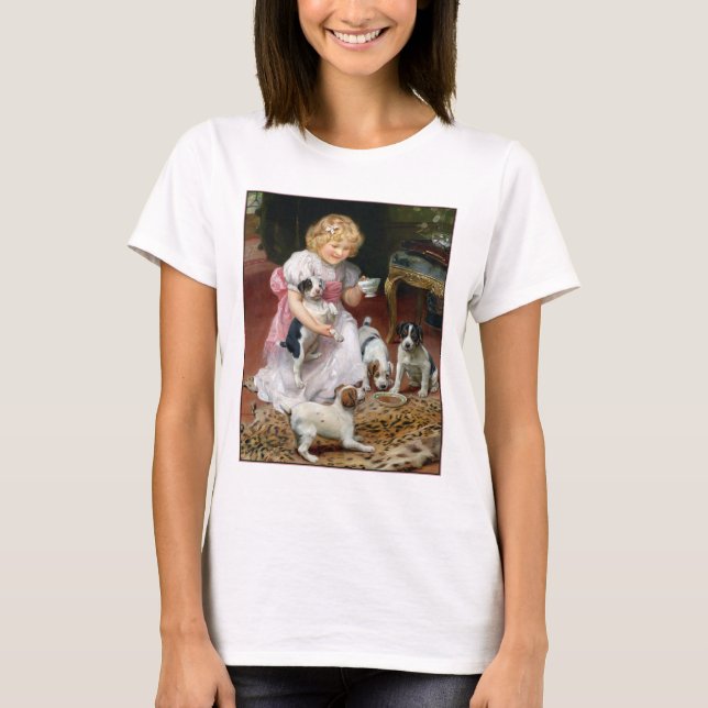 Dog T-Shirt:  Tea Time for Fox Terrier Puppies T-Shirt (Front)
