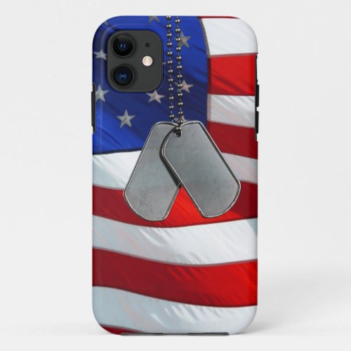Dog tags on flag iPhone 11 case