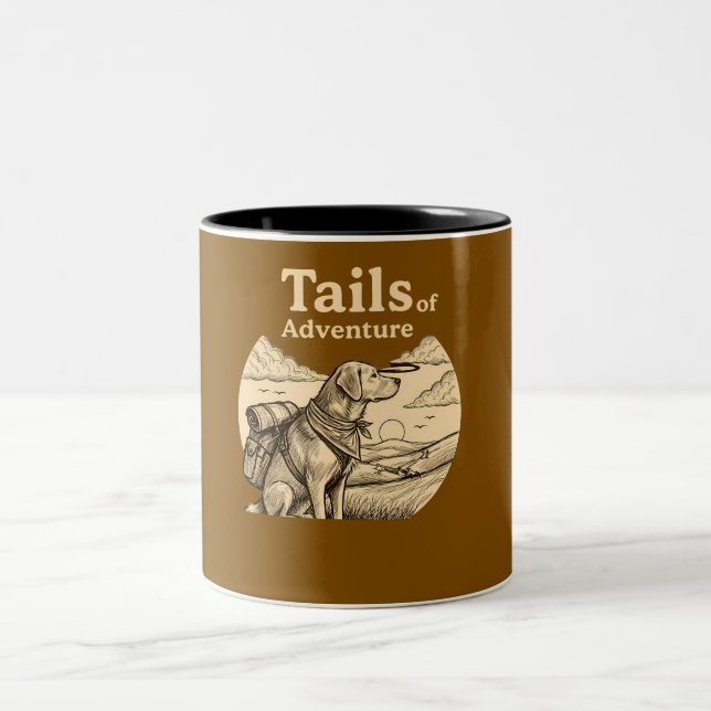 Dog Tails of Adventure Funny Dog Lover Hiking  Two-Tone Coffee Mug (Center)