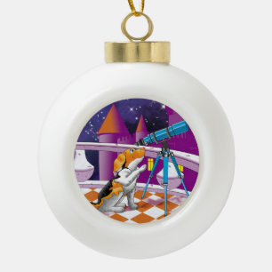 dog telescope ceramic ball christmas ornament