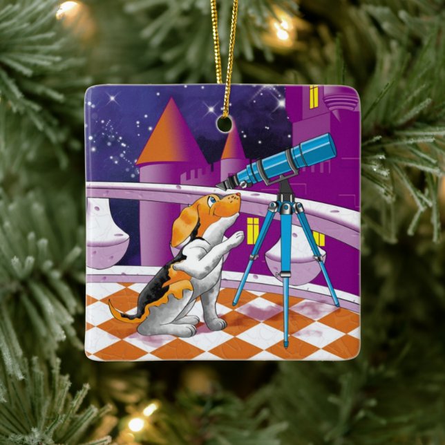 dog telescope ceramic ornament (Tree)