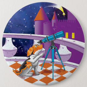 dog telescope pinback button