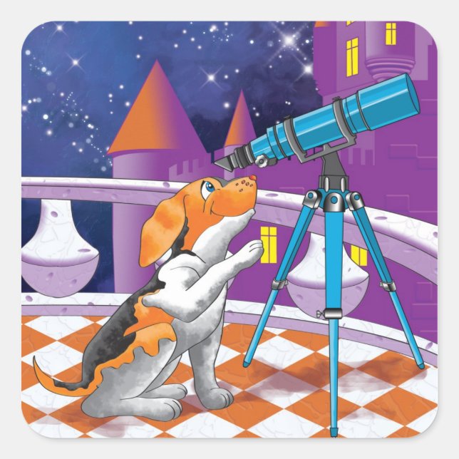 dog telescope square sticker (Front)