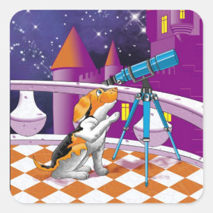 dog telescope square sticker