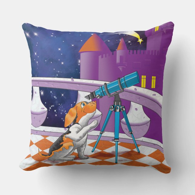dog telescope throw pillow (Front)