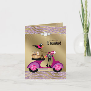 Dog Thank You Card Black Pink Gold Zebra