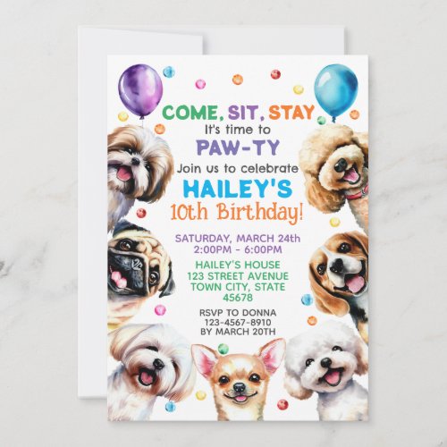 Dog Theme 10th Birthday Party Invitation
