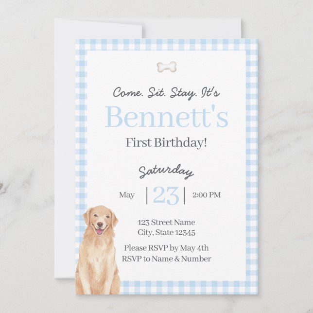 Dog Theme 1st Birthday Invite (Front)