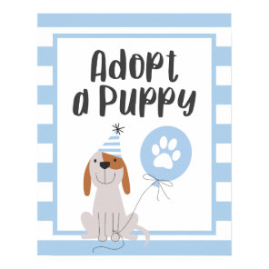 Dog Theme Birthday Party | Adopt A Puppy Sign Blue