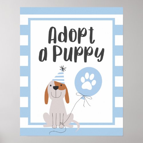 Dog Theme Birthday Party  Adopt A Puppy Sign Blue