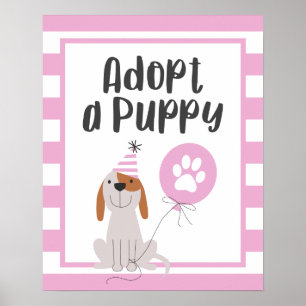 Dog Theme Birthday Party Adopt A Puppy Sign Pink