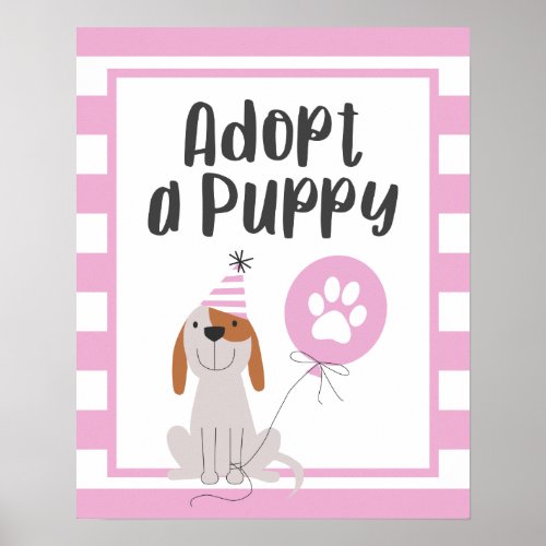 Dog Theme Birthday Party  Adopt A Puppy Sign Pink