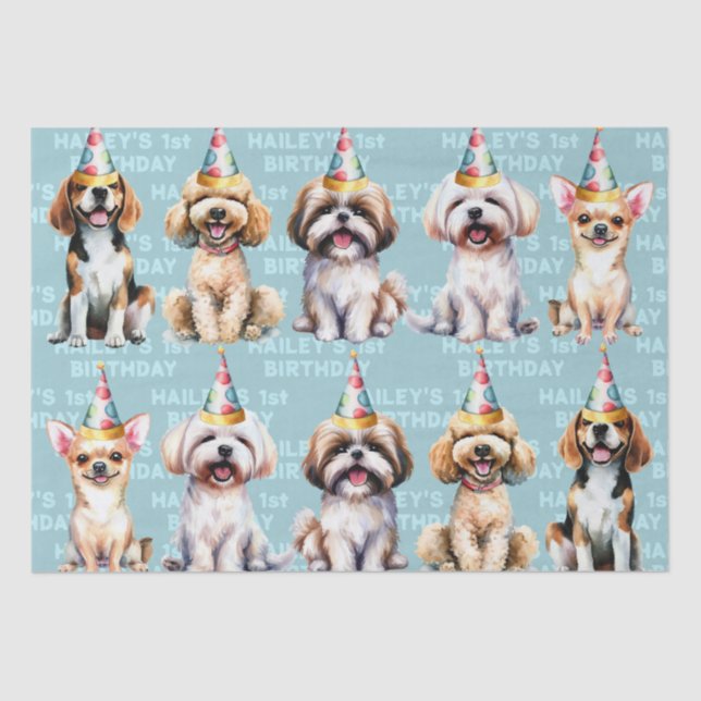 Dog Theme Birthday Party Blue Tissue Paper (Front)