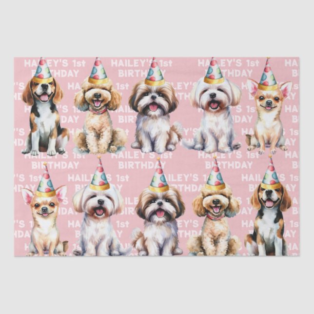 Dog Theme Birthday Party Pink Tissue Paper (Front)