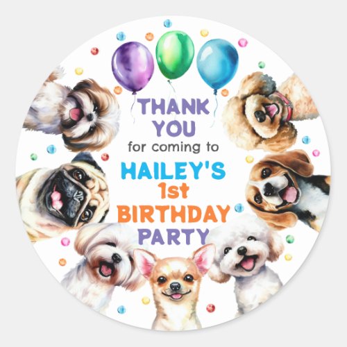 Dog Theme Birthday Party Thank You Classic Round Sticker