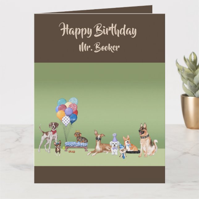 Dog Theme Custom Happy Birthday Personalized Big Card (Small Plant)