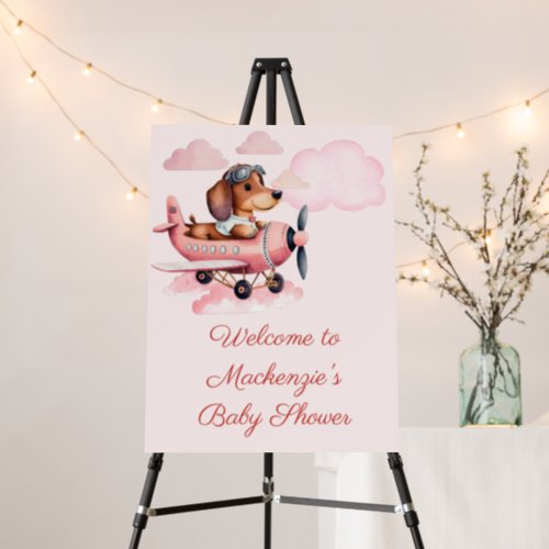 Dog Theme Dachshund Pilot Baby Shower Welcome Sign