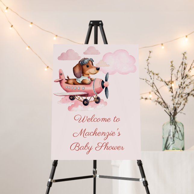 Dog Theme Dachshund Pilot Baby Shower Welcome Sign (In Situ (Stand))