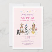Dog Theme Girl Puppy Birthday Party Invitation (Front)