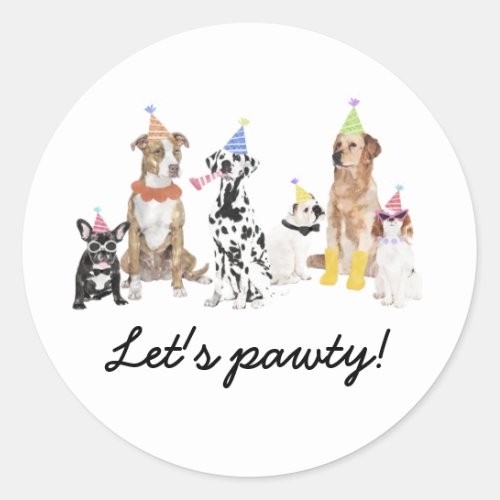 Dog Theme Lets Pawty Dog Party  Classic Round Sticker
