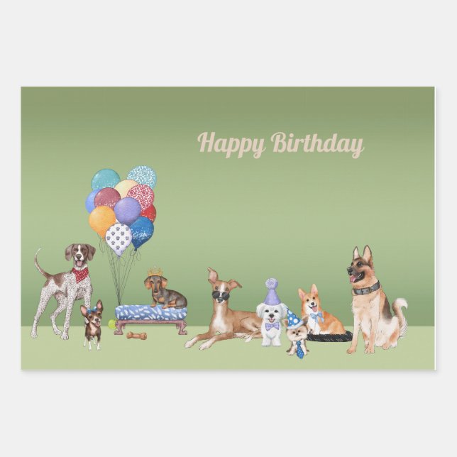 Dog Theme Party Happy Birthday    Wrapping Paper Sheets (Front 2)