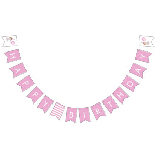 Dog Theme Pink Happy Birthday Party Bunting Flags