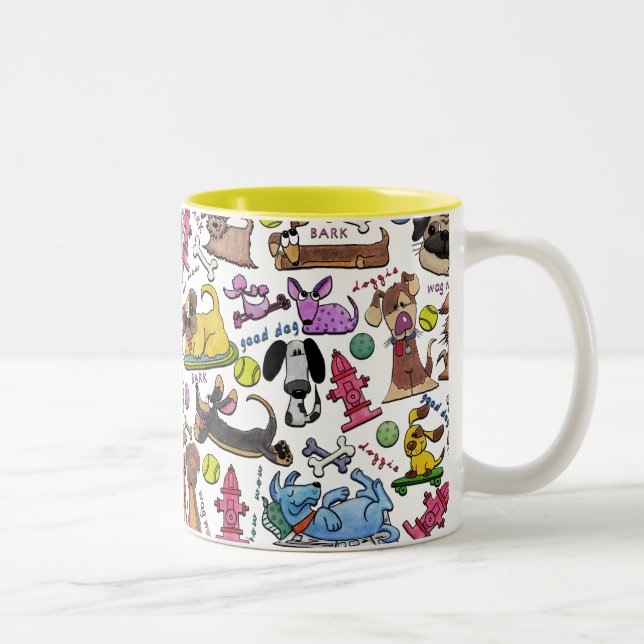 Dog Themed Collage Two-Tone Coffee Mug (Right)