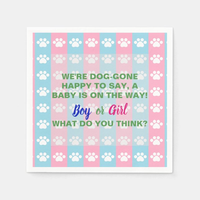 Dog Themed Gender Reveal Party Napkins (Front)