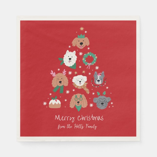 Dog Themed Red Christmas Napkins (Front)