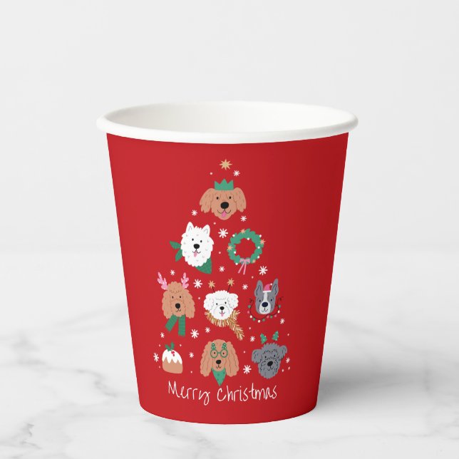Dog Themed Red Christmas  Paper Cups (Front)