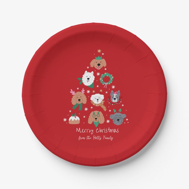 Dog Themed Red Christmas  Paper Plates (Front)