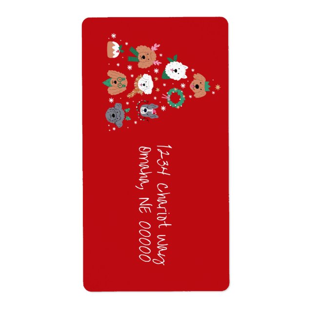 Dog Themed Red Christmas Return Label (Front)