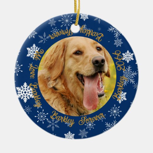 Dog Then and Now 2 Photo Blue Snowflake  Ceramic Ornament