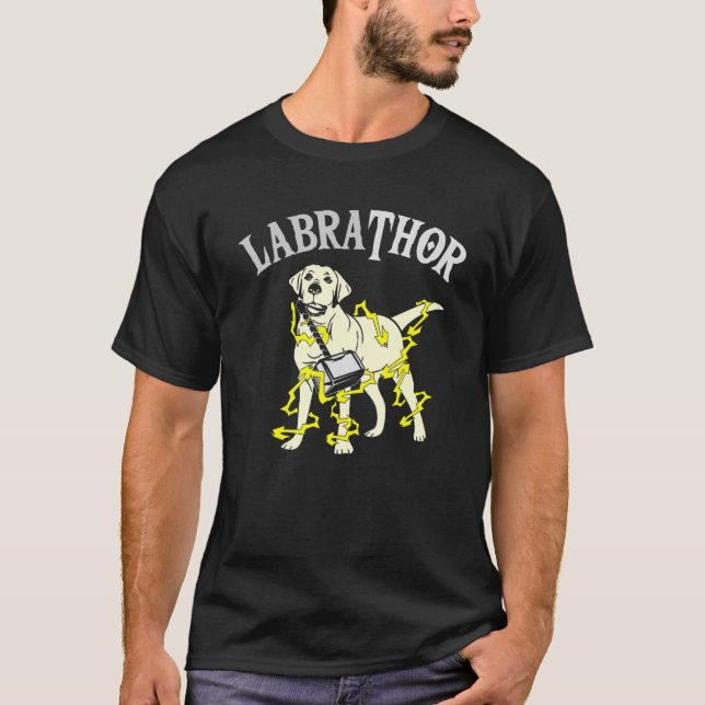 Dog Thor Hammer Labrador Pun Joke T-Shirt (Front)