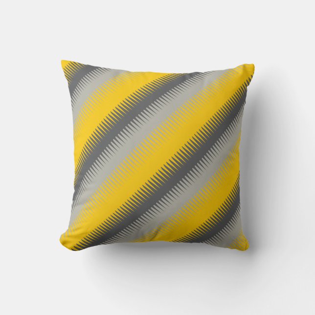 Dog tooth lines yellow grey throw pillow (Front)