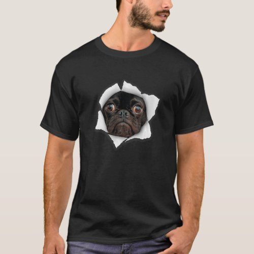 Dog Torn Cloth  Black Bulldog Coming Out of Hole K T_Shirt