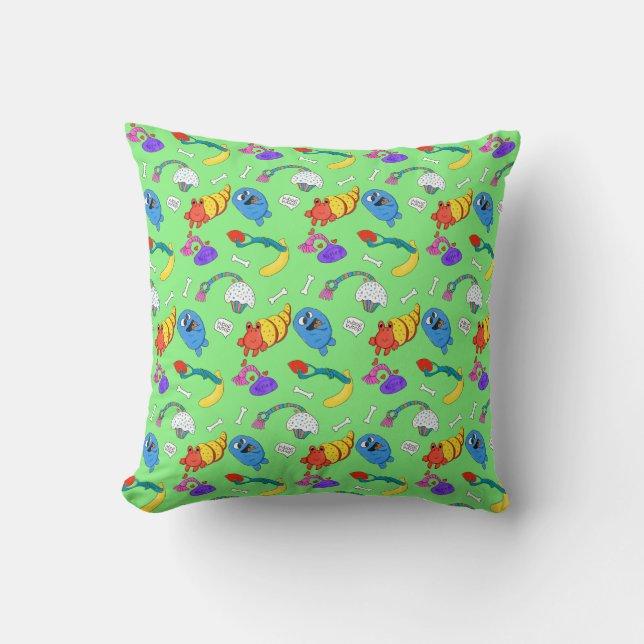 "Dog Toys and Dog Bones" Pillow Green (Front)