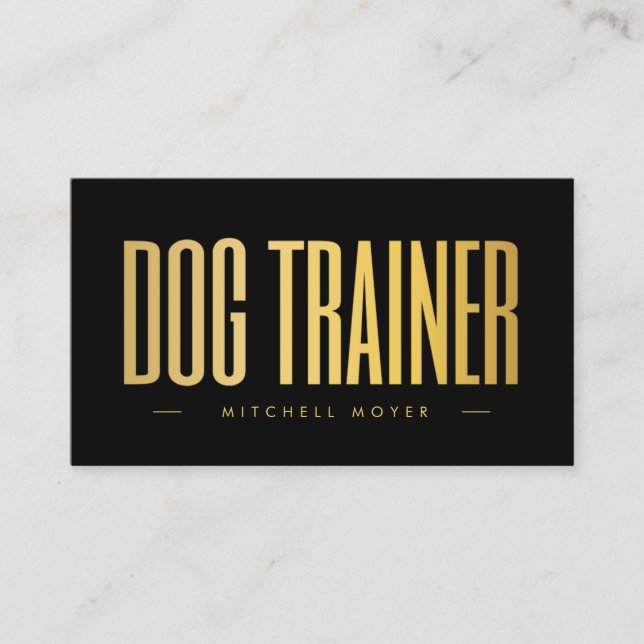 Dog Trainer Black And Gold Business Card (Front)