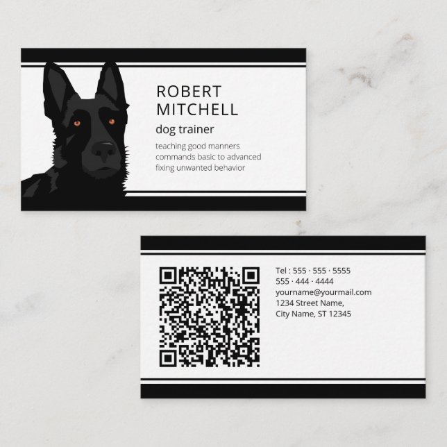 Dog Trainer Black German Shepherd QR Code Business Card (Front/Back)