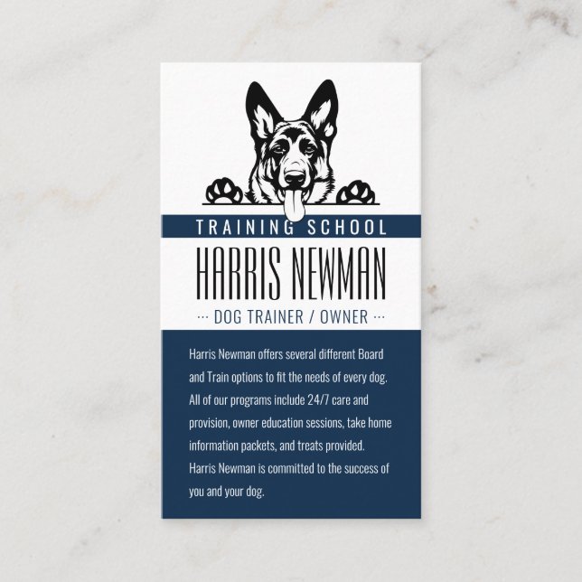 Dog Trainer | Dog Training School Deep Blue Business Card (Front)