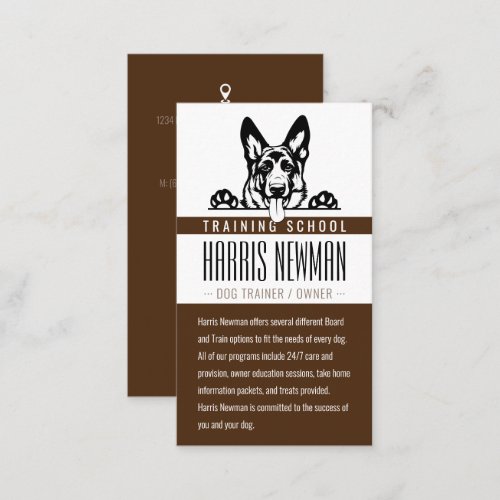 Dog Trainer  Dog Training School Deep Brown Business Card