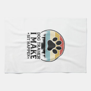 Dog Trainer I Make Sit Happen Vintage Paw Shirt_1 Kitchen Towel