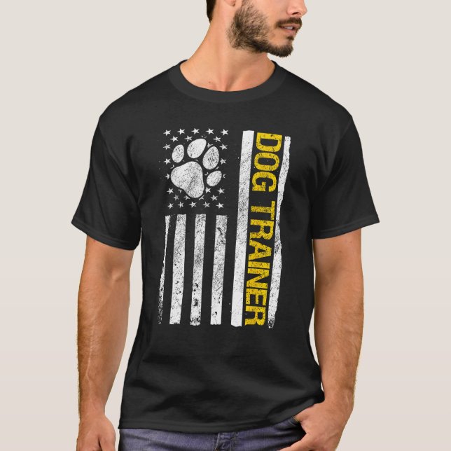 Dog Trainer USA American Flag Dog T-Shirt (Front)