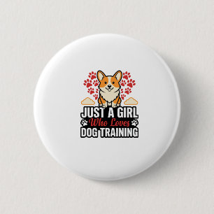 Dog Training Girl Corgi Vintage Vector Shirt Desig Button