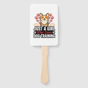 Dog Training Girl Corgi Vintage Vector Shirt Desig Hand Fan