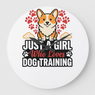 Dog Training Girl Corgi Vintage Vector Shirt Desig Large Clock