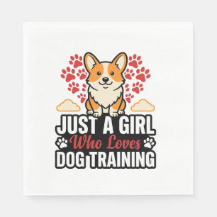 Dog Training Girl Corgi Vintage Vector Shirt Desig Napkins