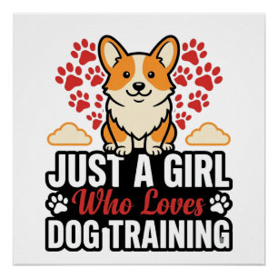 Dog Training Girl Corgi Vintage Vector Shirt Desig Poster