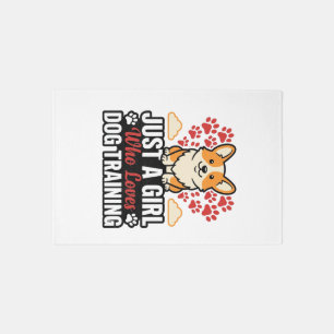 Dog Training Girl Corgi Vintage Vector Shirt Desig Rug